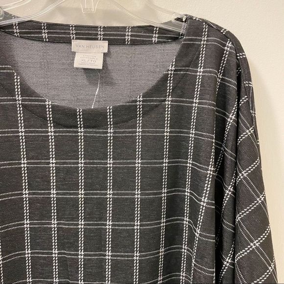Van Heusen Black Crewneck Plaid Knit Poncho Blouse - Size XL - Picture 3 of 8